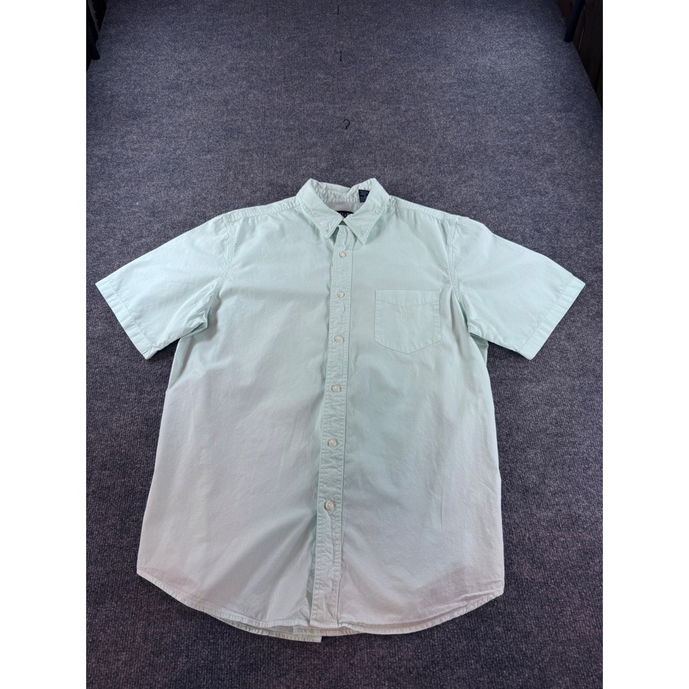 Chaps Mens Large Short Sleeve Button Down Shirt Mint Green 100% Cotton Pocket